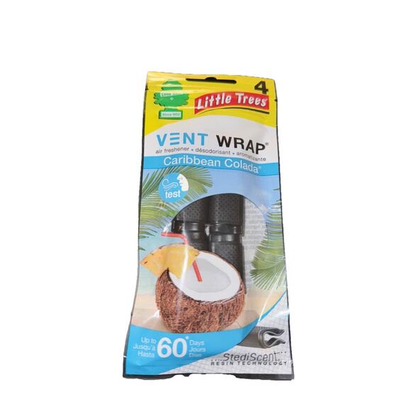 Little Trees Vent Wrap Air Freshener Caribbean Colada New Factory Sealed Set 4 - Picture 1 of 5